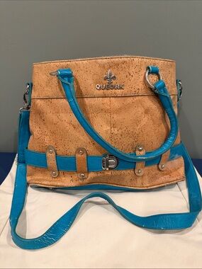 Queork Tan and Turquoise Shoulder Bag with Wide Strap (Louisiana NOLA brand)